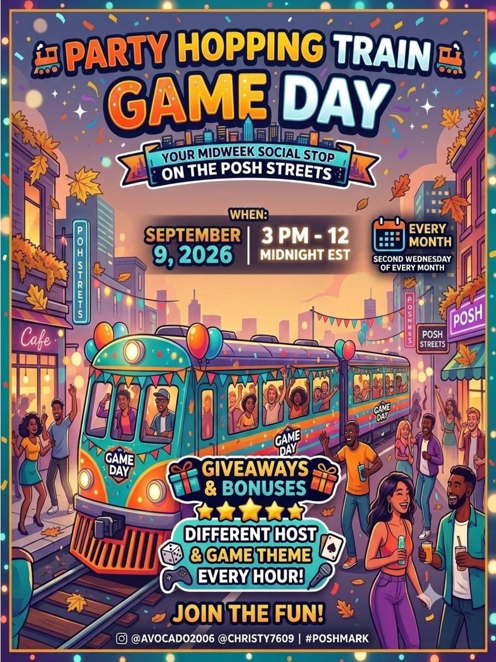 Party Hopping Train GAME DAY SEPT 9th Second 2nd Wednesday Every Month
